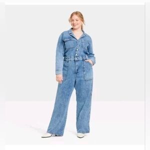 Universal Thread Women's Long Sleeve Utility Baggy Denim Jumpsuit